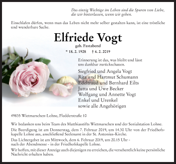 Traueranzeige von Elfriede Vogt von Neue Osnabrücker Zeitung GmbH & Co. KG