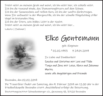Traueranzeige von Elke Gentemann von Neue Osnabrücker Zeitung GmbH & Co. KG