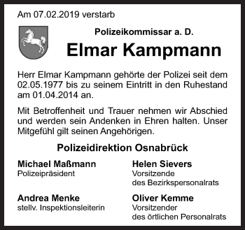 Traueranzeige von Elmar Kampmann von Neue Osnabrücker Zeitung GmbH & Co. KG