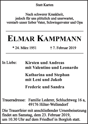 Traueranzeige von Elmar Kampmann von Neue Osnabrücker Zeitung GmbH & Co. KG