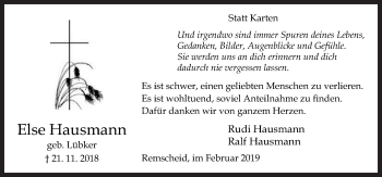 Traueranzeige von Else Hausmann von Neue Osnabrücker Zeitung GmbH & Co. KG