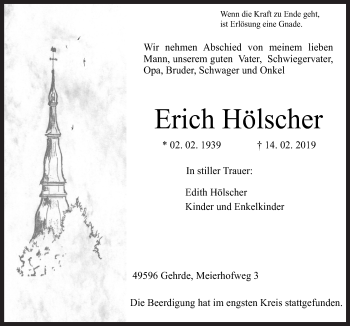 Traueranzeige von Erich Hölscher von Neue Osnabrücker Zeitung GmbH & Co. KG