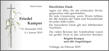Traueranzeige von Friedel Kamper von Neue Osnabrücker Zeitung GmbH & Co. KG