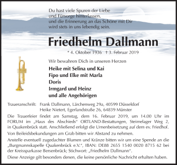 Traueranzeige von Friedhelm Dallmann von Neue Osnabrücker Zeitung GmbH & Co. KG