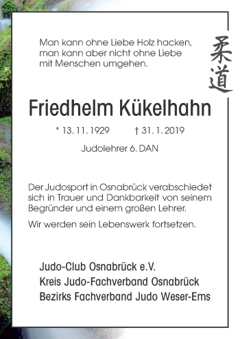 Traueranzeige von Friedhelm Kükelhahn von Neue Osnabrücker Zeitung GmbH & Co. KG