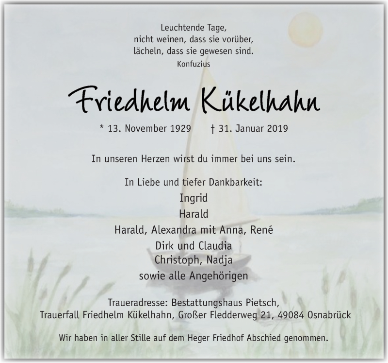  Traueranzeige für Friedhelm Kükelhahn vom 09.02.2019 aus Neue Osnabrücker Zeitung GmbH & Co. KG
