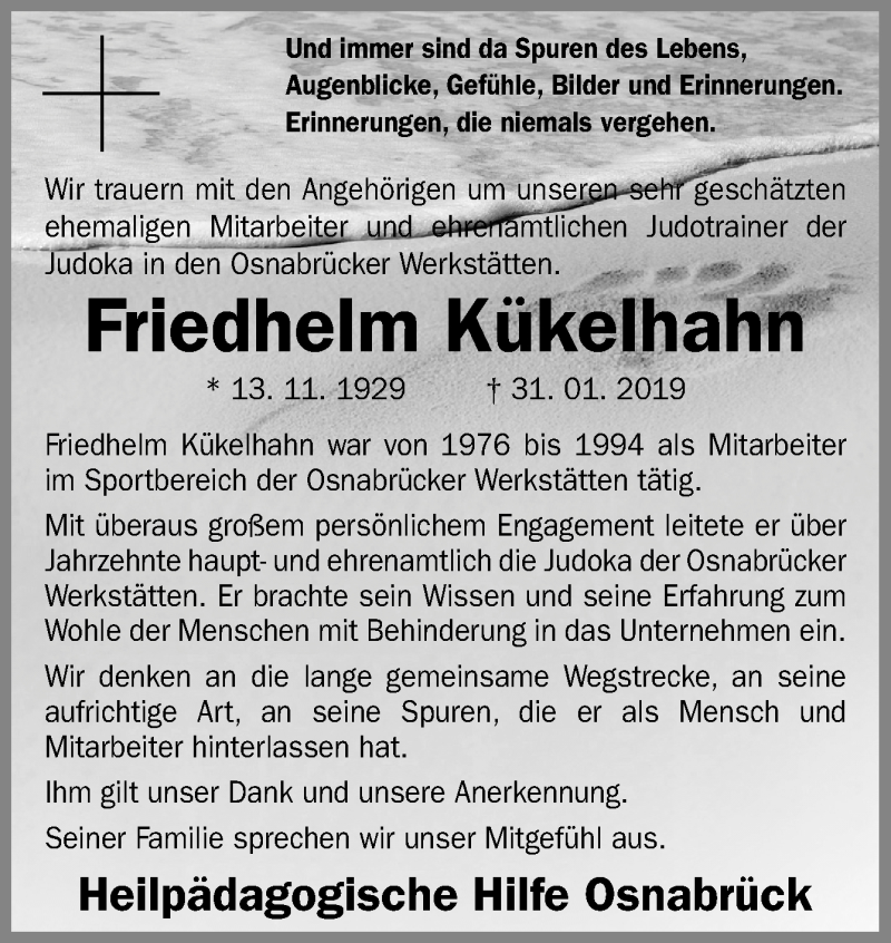 Traueranzeige für Friedhelm Kükelhahn vom 13.02.2019 aus Neue Osnabrücker Zeitung GmbH & Co. KG