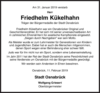 Traueranzeige von Friedhelm Kükelhahn von Neue Osnabrücker Zeitung GmbH & Co. KG