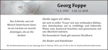 Traueranzeige von Georg Foppe von Neue Osnabrücker Zeitung GmbH & Co. KG