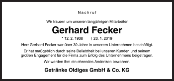 Traueranzeige von Gerhard Fecker von Neue Osnabrücker Zeitung GmbH & Co. KG