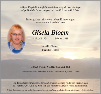 Traueranzeige von Gisela Bloem von Neue Osnabrücker Zeitung GmbH & Co. KG