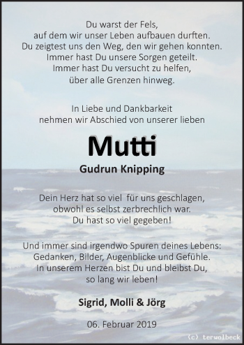 Traueranzeige von Gudrun Knipping von Neue Osnabrücker Zeitung GmbH & Co. KG