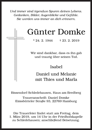 Traueranzeige von Günter Domke von Neue Osnabrücker Zeitung GmbH & Co. KG