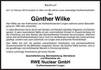 Traueranzeige von Günther Wilke von Neue Osnabrücker Zeitung GmbH & Co. KG