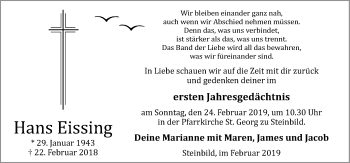 Traueranzeige von Hans Eissing von Neue Osnabrücker Zeitung GmbH & Co. KG