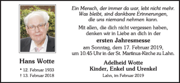 Traueranzeige von Hans Wotte von Neue Osnabrücker Zeitung GmbH & Co. KG