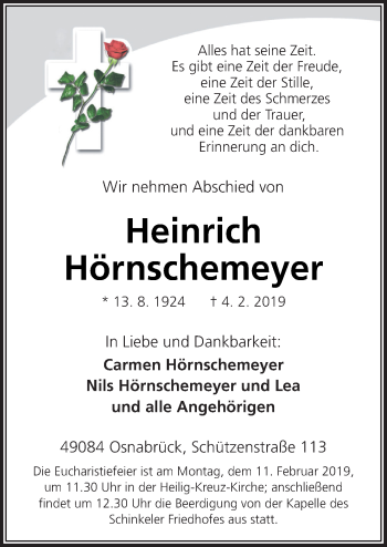 Traueranzeige von Heinrich Hörnschemeyer von Neue Osnabrücker Zeitung GmbH & Co. KG