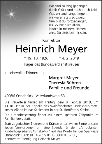 Traueranzeige von Heinrich Meyer von Neue Osnabrücker Zeitung GmbH & Co. KG