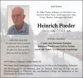 Traueranzeige von Heinrich Poeder von Neue Osnabrücker Zeitung GmbH & Co. KG