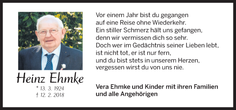  Traueranzeige für Heinz Ehmke vom 12.02.2019 aus Neue Osnabrücker Zeitung GmbH & Co. KG
