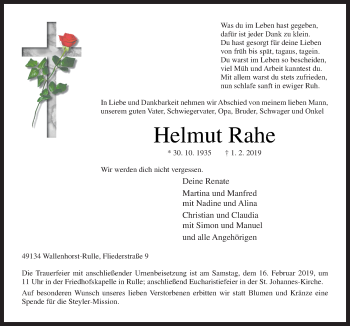 Traueranzeige von Helmut Rahe von Neue Osnabrücker Zeitung GmbH & Co. KG