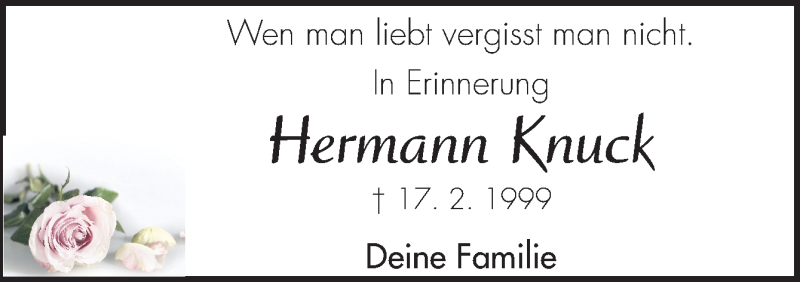  Traueranzeige für Hermann Knuck vom 16.02.2019 aus Neue Osnabrücker Zeitung GmbH & Co. KG