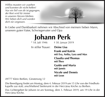 Traueranzeige von Johann Perk von Neue Osnabrücker Zeitung GmbH & Co. KG