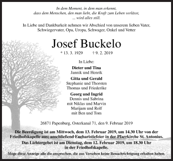 Traueranzeige von Josef Buckelo von Neue Osnabrücker Zeitung GmbH & Co. KG