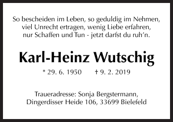 Traueranzeige von Karl-Heinz Wutschig von Neue Osnabrücker Zeitung GmbH & Co. KG
