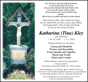 Traueranzeige von Katharina Kley von Neue Osnabrücker Zeitung GmbH & Co. KG