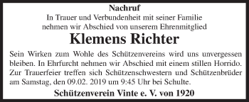 Traueranzeige von Klemens Richter von Neue Osnabrücker Zeitung GmbH & Co. KG
