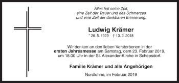Traueranzeige von Ludwig Krämer von Neue Osnabrücker Zeitung GmbH & Co. KG