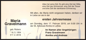 Traueranzeige von Maria Gravelmann von Neue Osnabrücker Zeitung GmbH & Co. KG