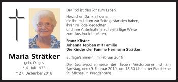 Traueranzeige von Maria Strätker von Neue Osnabrücker Zeitung GmbH & Co. KG