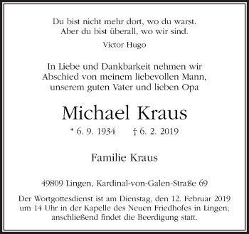 Traueranzeige von Michael Kraus von Neue Osnabrücker Zeitung GmbH & Co. KG