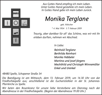 Traueranzeige von Monika Terglane von Neue Osnabrücker Zeitung GmbH & Co. KG