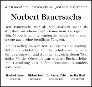 Traueranzeige von Norbert Bauersachs von Neue Osnabrücker Zeitung GmbH & Co. KG