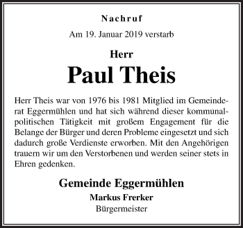 Traueranzeige von Paul Theis von Neue Osnabrücker Zeitung GmbH & Co. KG