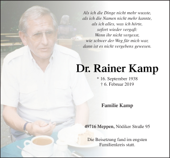 Traueranzeige von Rainer Kamp von Neue Osnabrücker Zeitung GmbH & Co. KG