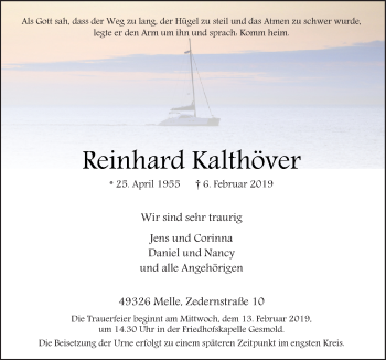 Traueranzeige von Reinhard Kalthöver von Neue Osnabrücker Zeitung GmbH & Co. KG