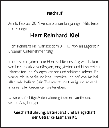 Traueranzeige von Reinhard Kiel von Neue Osnabrücker Zeitung GmbH & Co. KG