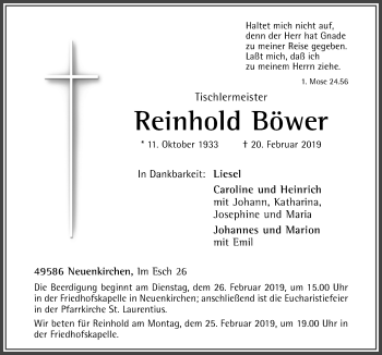 Traueranzeige von Reinhold Böwer von Neue Osnabrücker Zeitung GmbH & Co. KG
