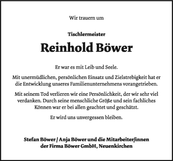 Traueranzeige von Reinhold Böwer von Neue Osnabrücker Zeitung GmbH & Co. KG