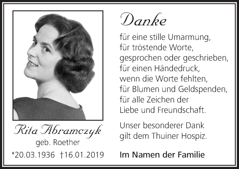  Traueranzeige für Rita Abramczyk vom 16.02.2019 aus Neue Osnabrücker Zeitung GmbH & Co. KG