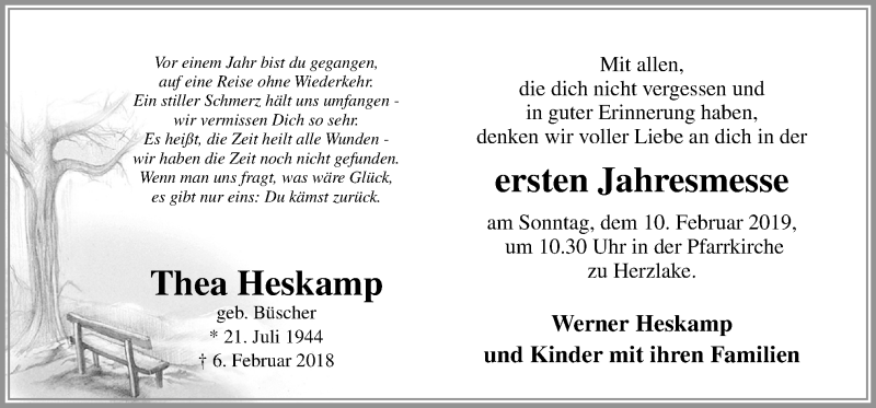  Traueranzeige für Thea Heskamp vom 06.02.2019 aus Neue Osnabrücker Zeitung GmbH & Co. KG