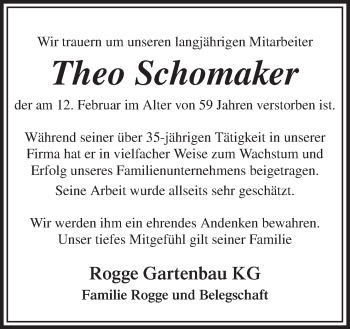 Traueranzeige von Theo Schomaker von Neue Osnabrücker Zeitung GmbH & Co. KG