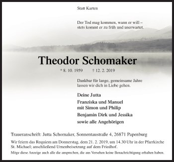 Traueranzeige von Theodor Schomaker von Neue Osnabrücker Zeitung GmbH & Co. KG