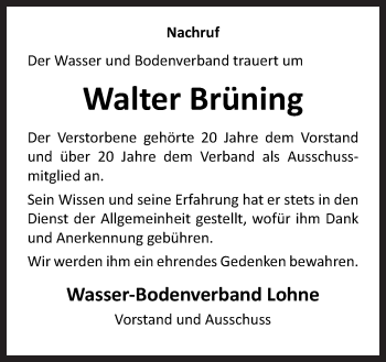Traueranzeige von Walter Brüning von Neue Osnabrücker Zeitung GmbH & Co. KG