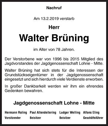 Traueranzeige von Walter Brüning von Neue Osnabrücker Zeitung GmbH & Co. KG