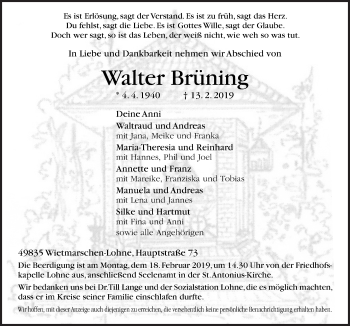 Traueranzeige von Walter Brüning von Neue Osnabrücker Zeitung GmbH & Co. KG